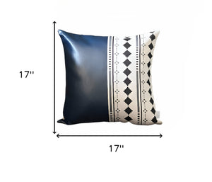 Homeroots Set Of Two 17" Navy Blue Diamond Fabric And Faux Leather Throw Pillows   415189
