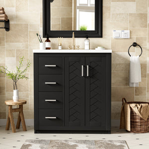 English Elm 30'' Elegant Bathroom Vanity Combo With Ceramic Sink, Storage Cabinet, 3 Drawers & Soft-Close Doors N710P191970B