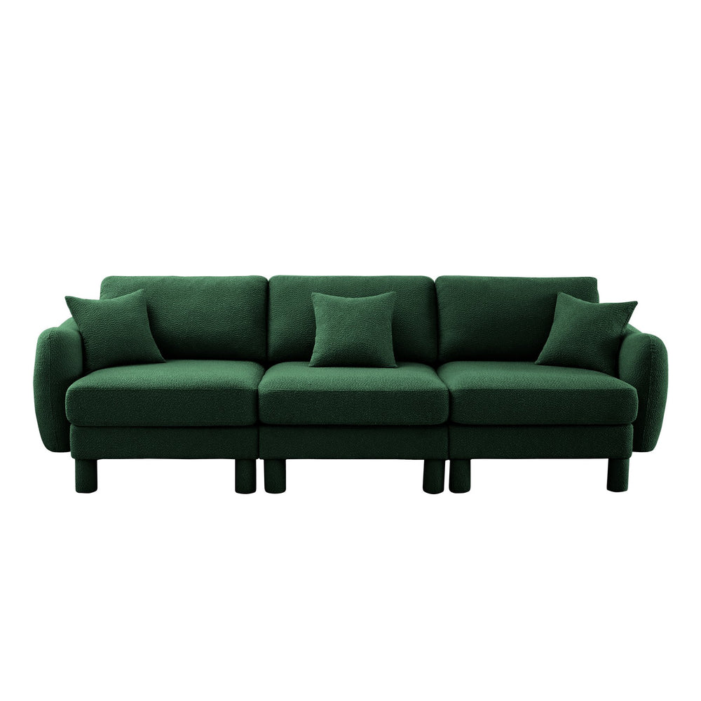 English Elm Boucle 3-Seater Plush Sofa With Elegant Shell Armrests And Wrapped Cylindrical Legs In Green W3041S00308