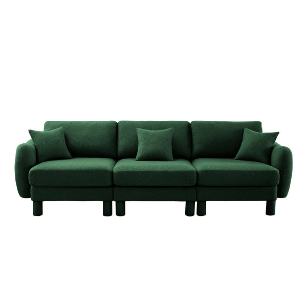 English Elm Boucle 3-Seater Plush Sofa With Elegant Shell Armrests And Wrapped Cylindrical Legs In Green W3041S00308