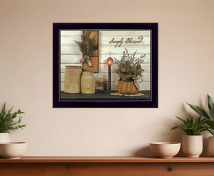 Homeroots Simply Blessed Black Framed Print Wall Art  Wood Product Paper Print Uv Coating 415274