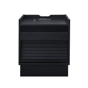 English Elm Christopher Knight Home® - Mid Mid Century Modern Nightstand with USB Charging Station, LED App-Control Lights, 2 Drawers, Sleek Design Black 22.24 L x 18.7 W x 7.09 H N761P255453B
