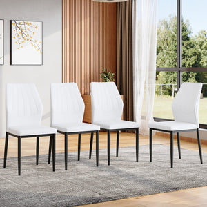 English Elm Set of 4 Brown Shell-Pattern Dining Chairs with Ergonomic Tech Fabric, Sturdy Metal Legs, 37" White+Black W1151P359597