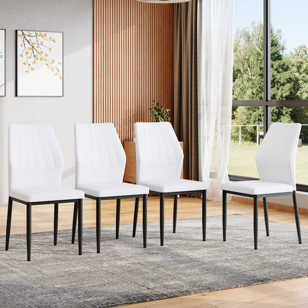 English Elm Set of 4 Brown Shell-Pattern Dining Chairs with Ergonomic Tech Fabric, Sturdy Metal Legs, 37" White+Black W1151P359597
