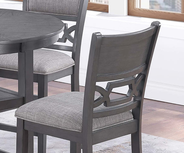 English Elm Gray Round 5-Piece Dining Set with Lower Shelf and Upholstered Chairs — Contemporary Charcoal Style Gray 45 L x 17 W x 46 H B011P373703