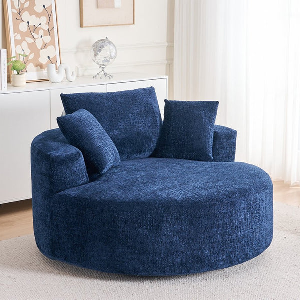 English Elm Round Swivel Barrel Chair Plush Chenille Upholstery Cozy Accent Seat for Any Room Blue W2915P338906