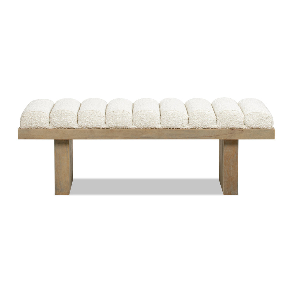 English Elm Jennifer Taylor Home - Bella 52" Upholstered Accent Bench Ivory White Boucle – Channel Tufted Modern Seat, 300lb Capacit B2719P292908