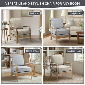 JLA Home Madison Park - Turned Wood Frame Armchair with Spindle Open-Back, Plush Foam Cushioning, Bronze Nailhead Trim, Timeless Appeal MP100-1242