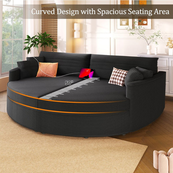 English Elm Oversized Double Chaise Lounge Sofa Bed With Usb Ports - Stylish Corduroy Comfort For Living Room N719S002160B-GIGA