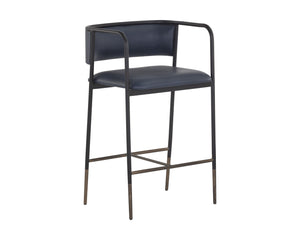 Sunpan Brenan Counter Stool - Elegant Curved Backrest, Unique Faux Leather, Black Metal Frame & Brass Caps Bravo Admiral