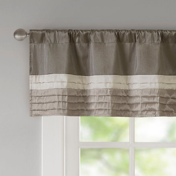 JLA Home Madison Park - Polyoni Pintuck Window Valance with Lined Striped Texture, Tailored Fullness & Easy Rod Pocket Natural MP41-2227