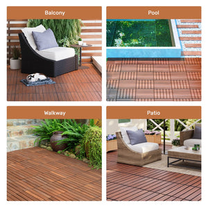 English Elm 30 Interlocking Deck Tiles 12" Square Acacia Hardwood Striped Outdoor Flooring Waterproof DIY Brown W2391P276690