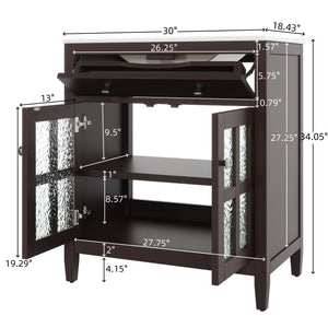 English Elm Christopher Knight Home® - 30" Bathroom Vanity with Ceramic Sink, Solid Wood Legs, Adjustable Shelf, Tip-Out Tray, Soft-Close Hinges, Silver Knobs, Moisture-Resistant Finish Dark Brown N817P286250D