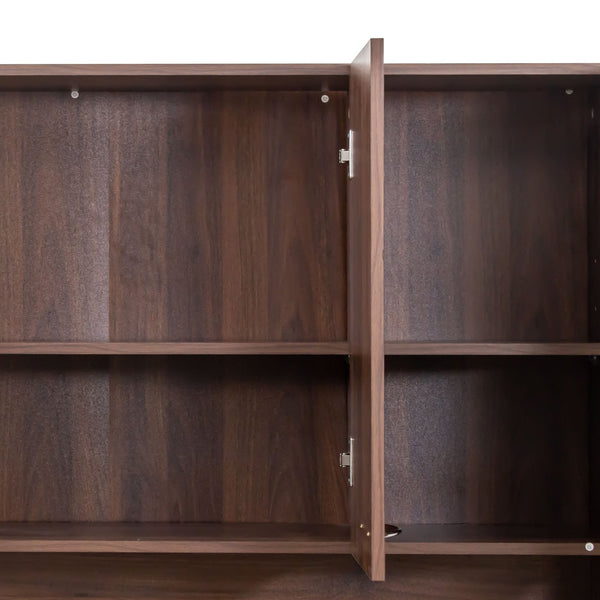 English Elm 70.87" Melamine Wardrobe & Kitchen Cabinet, 6-Door Storage with Drawer & Open Shelf, Walnut Finish, Durable Sturdy Design W331S00172