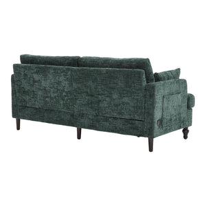 English Elm Modern chenille 2-seater sofa with LED lighting, USB charging, storage pocket, sturdy wood legs Emerald W395P318546
