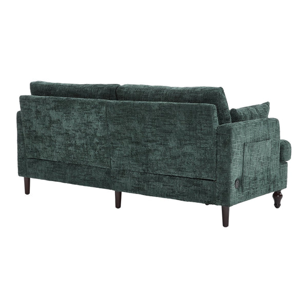 English Elm Modern chenille 2-seater sofa with LED lighting, USB charging, storage pocket, sturdy wood legs Emerald W395P318546