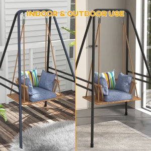 English Elm Outsunny A-Shaped Hammock Chair Stand – Heavy-Duty Indoor/Outdoor Swing Frame, 330 Lbs Capacity, Black W2225P174058-GIGA