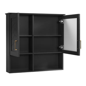 English Elm 2-in-1 Matte Wall Mounted Medicine Cabinet Soft Close Mirror Storage for Bathroom Vanity Black N710P389456B