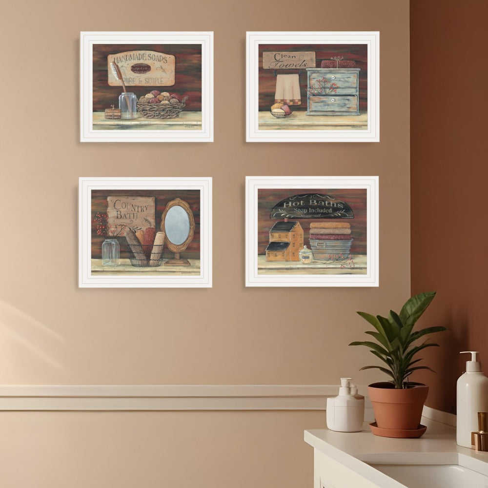 HomeRoots Set of Four Charming Country Bathroom Framed Prints - Rustic Americana Wall Art for Your Home 415720