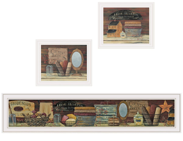 HomeRoots Set of Three COUNTRY BATH Framed Prints - Charming Wall Art for Stylish Bathroom Décor & Focal Point 415724