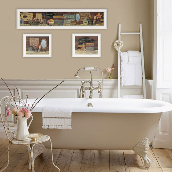 HomeRoots Set of Three COUNTRY BATH Framed Prints - Charming Wall Art for Stylish Bathroom Décor & Focal Point 415724