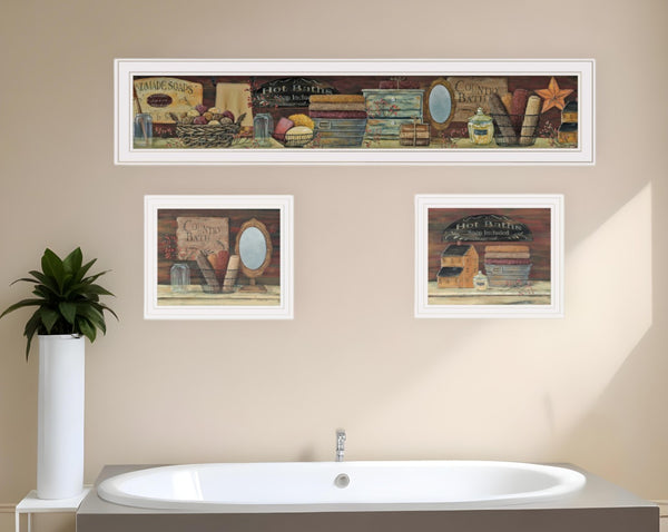 HomeRoots Set of Three COUNTRY BATH Framed Prints - Charming Wall Art for Stylish Bathroom Décor & Focal Point 415724