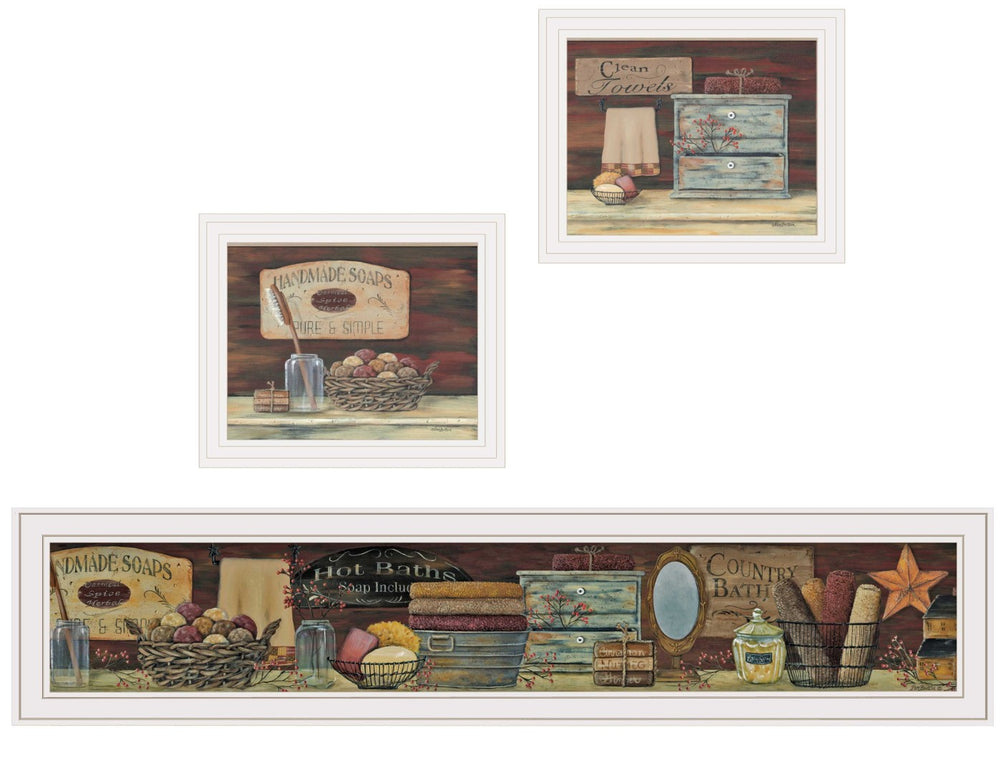 HomeRoots Set of Three COUNTRY BATH Framed Prints – Charming Wall Art for Farmhouse & Coastal Decor 415728
