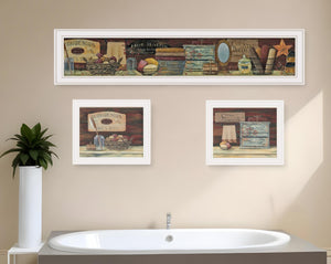 HomeRoots Set of Three COUNTRY BATH Framed Prints – Charming Wall Art for Farmhouse & Coastal Decor 415728