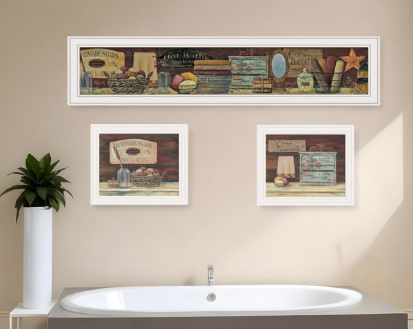 HomeRoots Set of Three COUNTRY BATH Framed Prints – Charming Wall Art for Farmhouse & Coastal Decor 415728