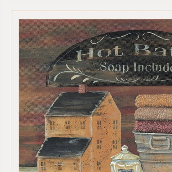 HomeRoots Set of Four Country Bathroom Framed Prints – Americana Wall Art for Cozy Home Decor White 415731