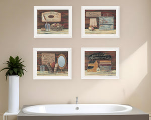 HomeRoots Set of Four Country Bathroom Framed Prints – Americana Wall Art for Cozy Home Decor White 415731