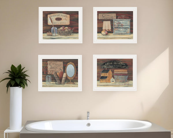 HomeRoots Set of Four Country Bathroom Framed Prints – Americana Wall Art for Cozy Home Decor White 415731