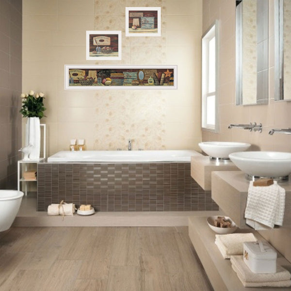 HomeRoots Set of Three COUNTRY BATH White Framed Prints – Farmhouse Bathroom Wall Art for Instant Charm 415735