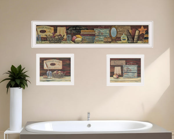 HomeRoots Set of Three COUNTRY BATH White Framed Prints – Farmhouse Bathroom Wall Art for Instant Charm 415735