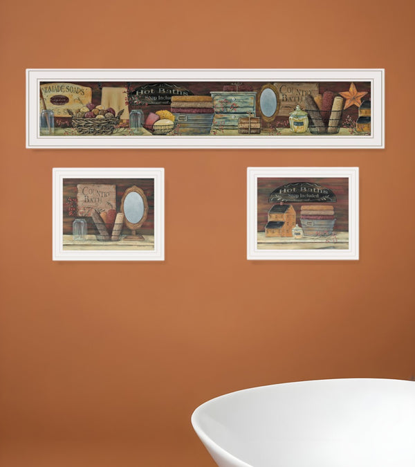 HomeRoots Set of Three COUNTRY BATH Framed Prints - Farmhouse-Style Wall Art for a Chic Bathroom Upgrade 415738