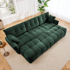 English Elm 3-Seater Sofa Set With 3 Ottomans & Pillows, Elegant Green Chenille, Durable Wood Frame, Versatile Comfort W714S01163