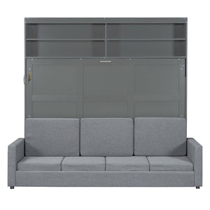 English Elm Queen Murphy Wall Bed with Integrated Sofa Linen Upholstered for Studio Apartments Gray LP000892AAE-1