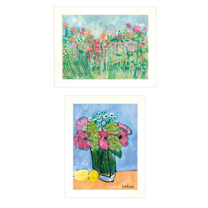 HomeRoots Set of Two Floral Prints in White Frames - Elegant Wall Art for Modern Home Décor & Office Spaces 415797