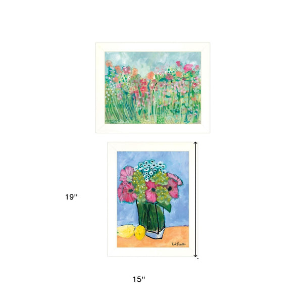 HomeRoots Set of Two Floral Prints in White Frames - Elegant Wall Art for Modern Home Décor & Office Spaces 415797
