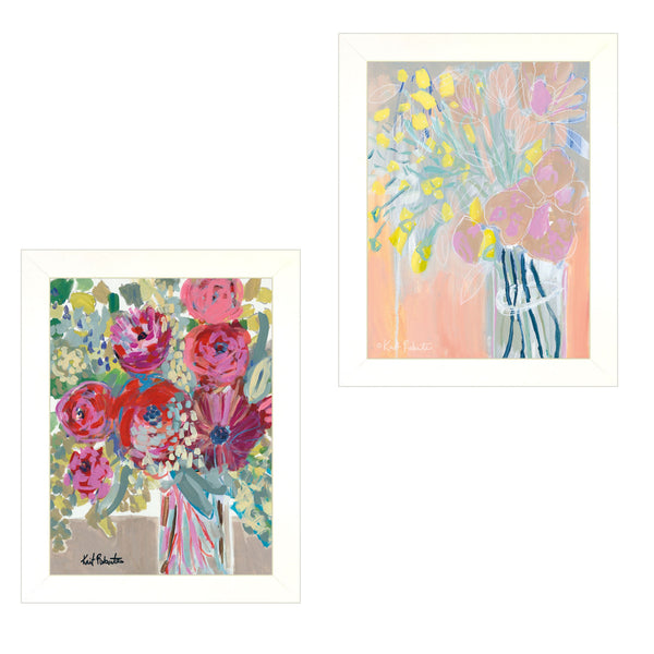 Homeroots Set Of Two Pastel Bouquets Maybe Shes A Wildflower White Framed Print Wall Art  Paper,Wood 415798