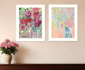 Homeroots Set Of Two Pastel Bouquets Maybe Shes A Wildflower White Framed Print Wall Art  Paper,Wood 415798