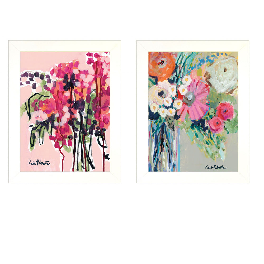 Homeroots Set Of Two Garden Flowers White Framed Print Wall Art  Paper,Wood 415799