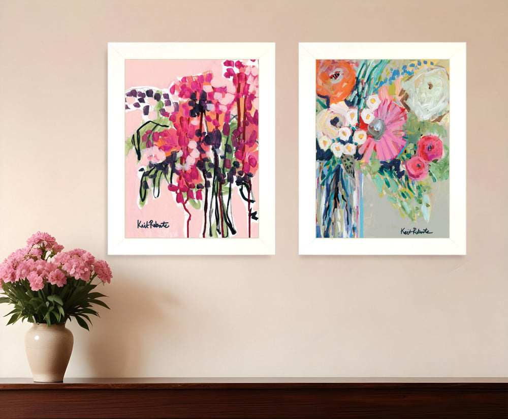 Homeroots Set Of Two Garden Flowers White Framed Print Wall Art  Paper,Wood 415799