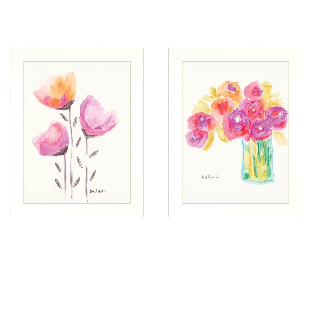HomeRoots Set of Two Elegant Framed Botanical Prints – Modern White Bouquet Wall Art for Home Décor Upgrade 415800