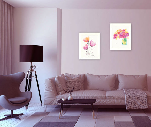 HomeRoots Set of Two Elegant Framed Botanical Prints – Modern White Bouquet Wall Art for Home Décor Upgrade 415800