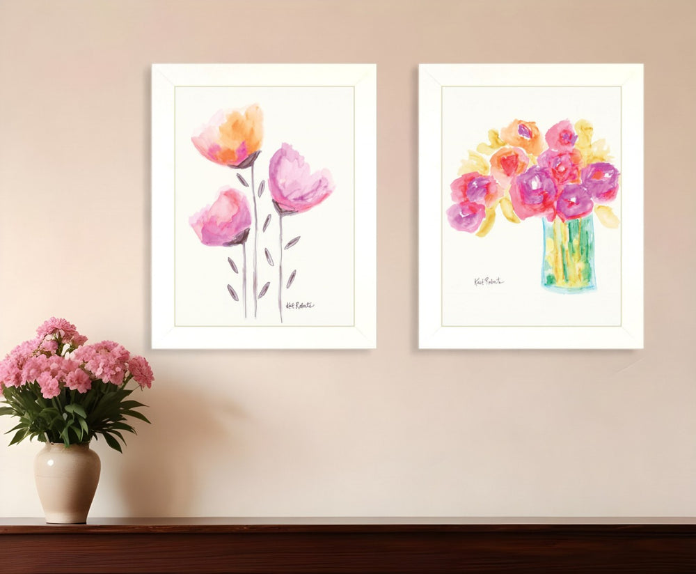 HomeRoots Set of Two Elegant Framed Botanical Prints – Modern White Bouquet Wall Art for Home Décor Upgrade 415800