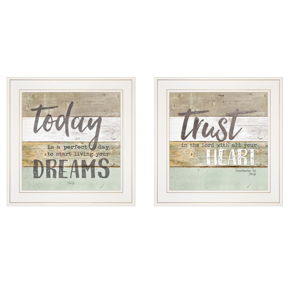 Homeroots Set Of Two Trusting In The Lord White Framed Print Wall Art  Paper,Wood 415803