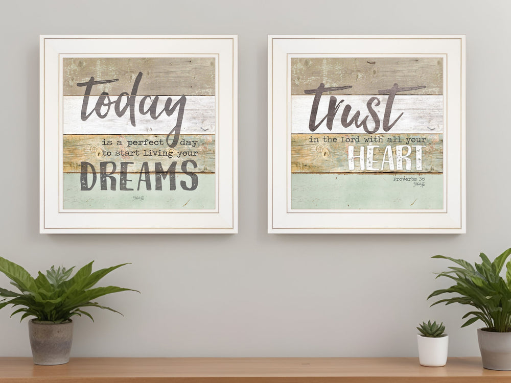 Homeroots Set Of Two Trusting In The Lord White Framed Print Wall Art  Paper,Wood 415803