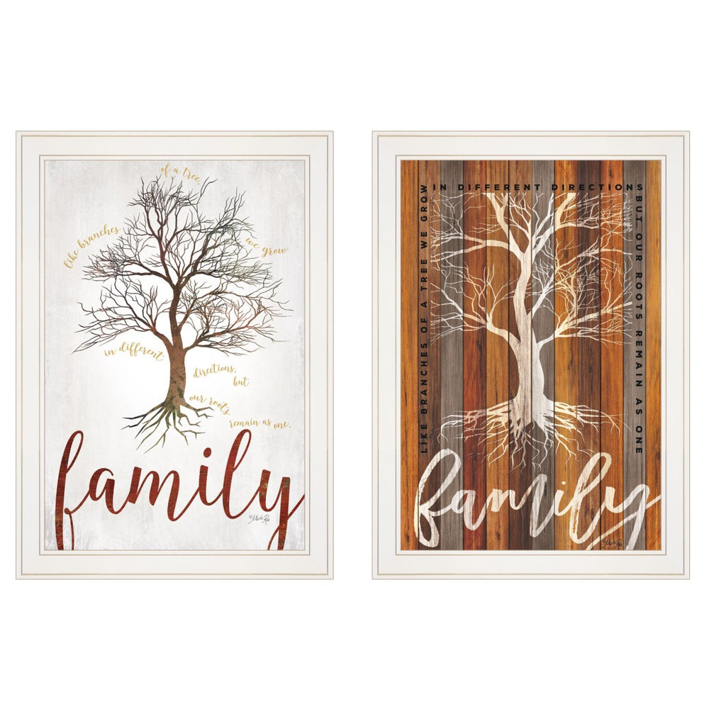 HomeRoots Set of Two Framed Family Tree Wall Art Prints – Modern Neutral Décor for Any Space, Ready to Hang 415804