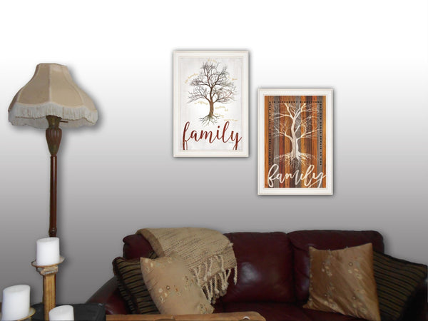 HomeRoots Set of Two Framed Family Tree Wall Art Prints – Modern Neutral Décor for Any Space, Ready to Hang 415804